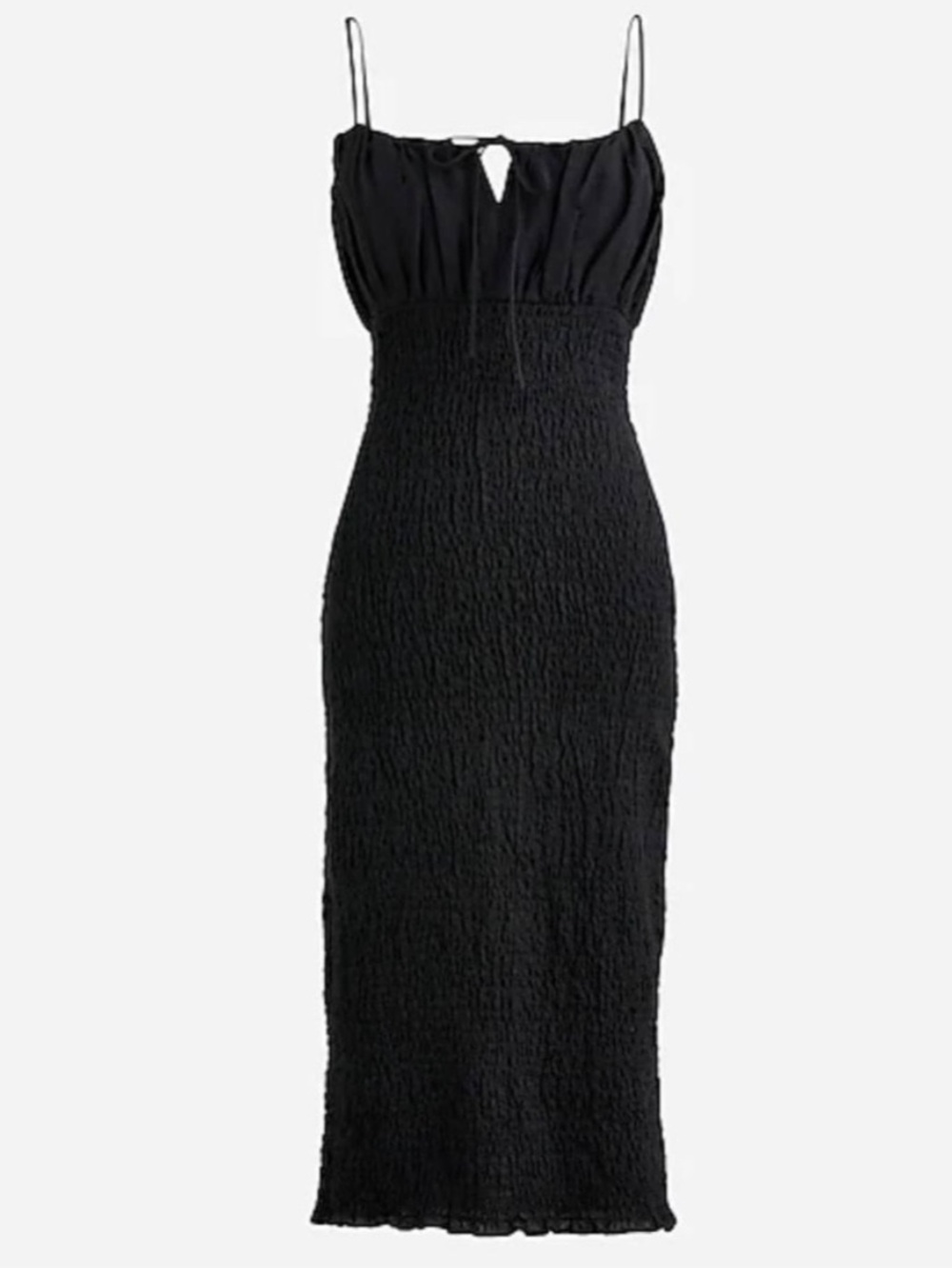 NWT J. Crew Smocked Linen Midi Dress in Black (BI587) size 12